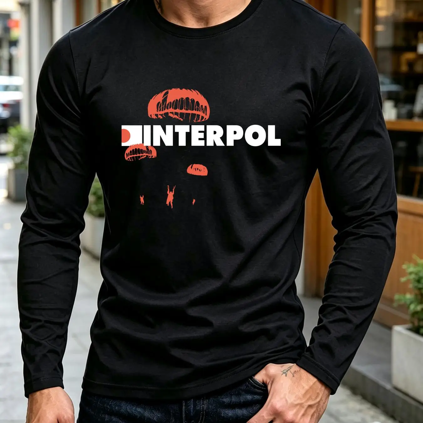 洗い加工Tシャツ、インターポール、ロック、コットン、黒、新品 - Streetwear Brand Vintage のレビューと価格